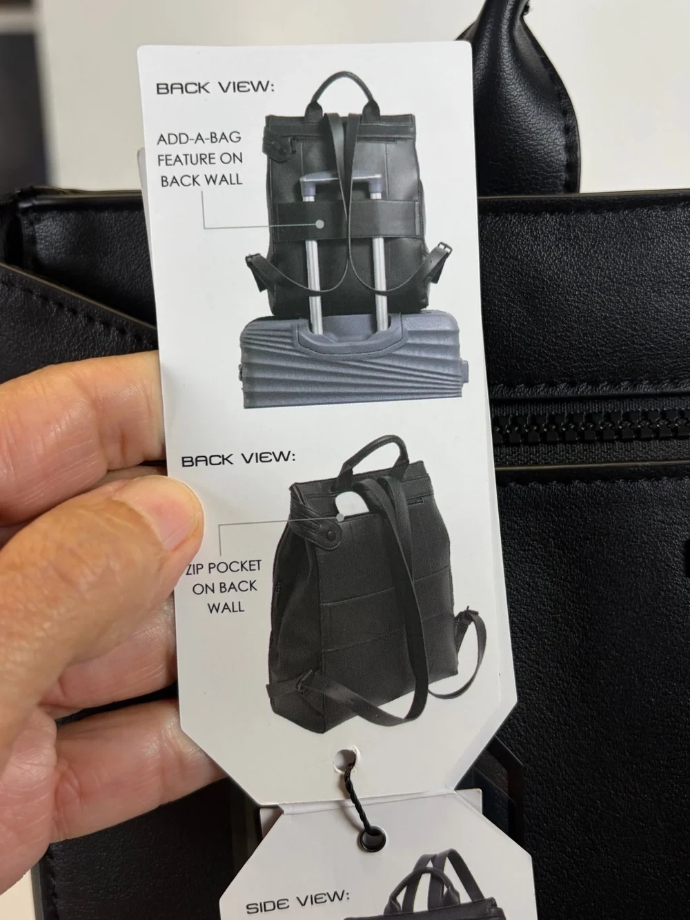 Boarding Pass Black Faux Leather Travel Backpack Tote Carry-On Bag NWT
